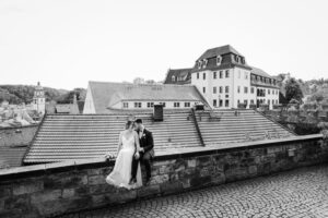 Hochzeitsfoto über den Dächern von Meißen